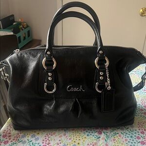 Coach Black Leather Satchel with Silver Hardware